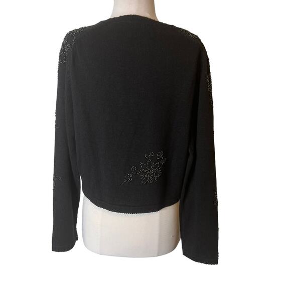 Michael Simon floral beaded cardigan sweater black sz L - Picture 2 of 5